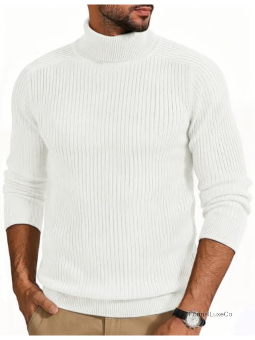 Men's Ribbed Knit Turtleneck Sweater Long Sleeve Pullover
